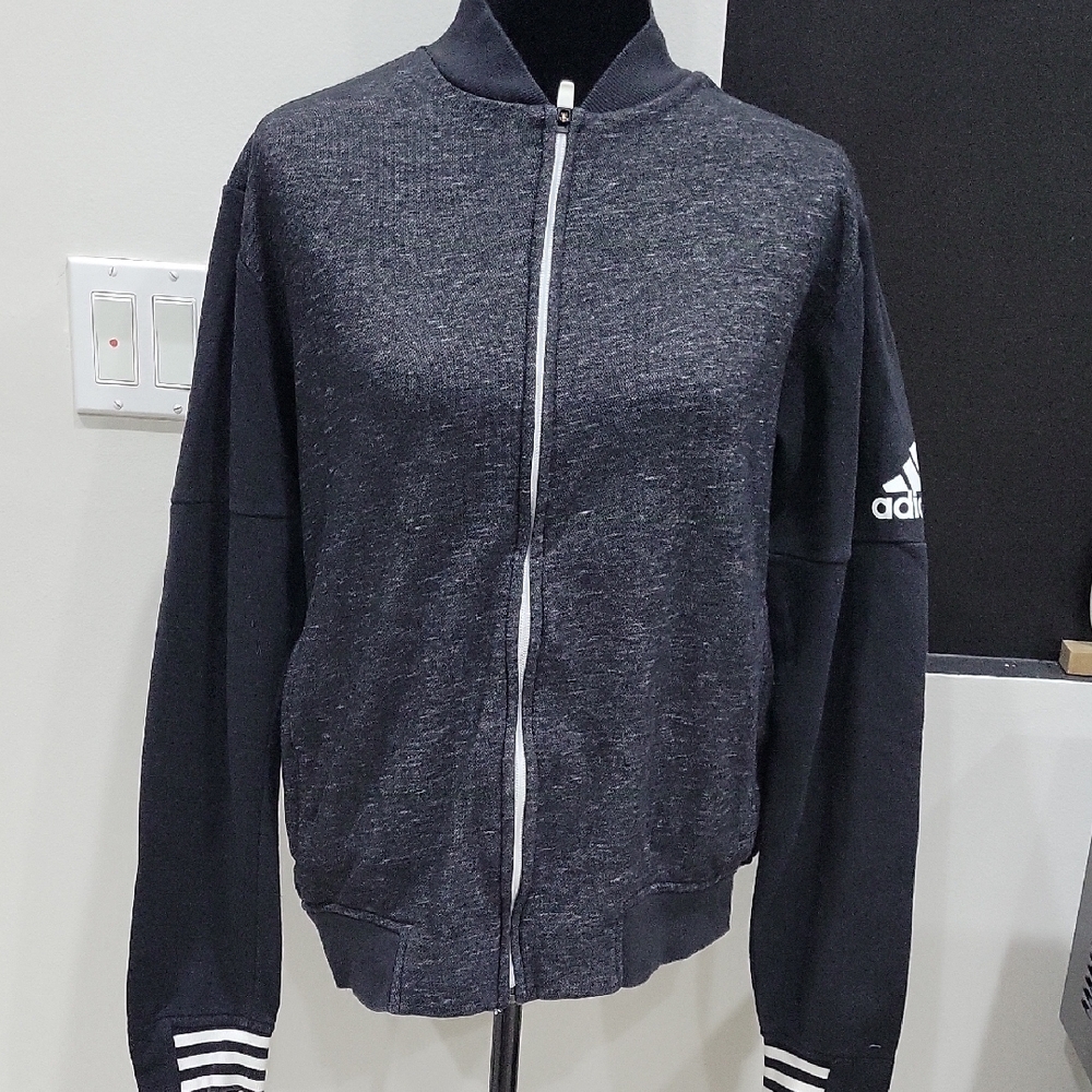 Adidas Black Zip Up Sweater with Mock Neck